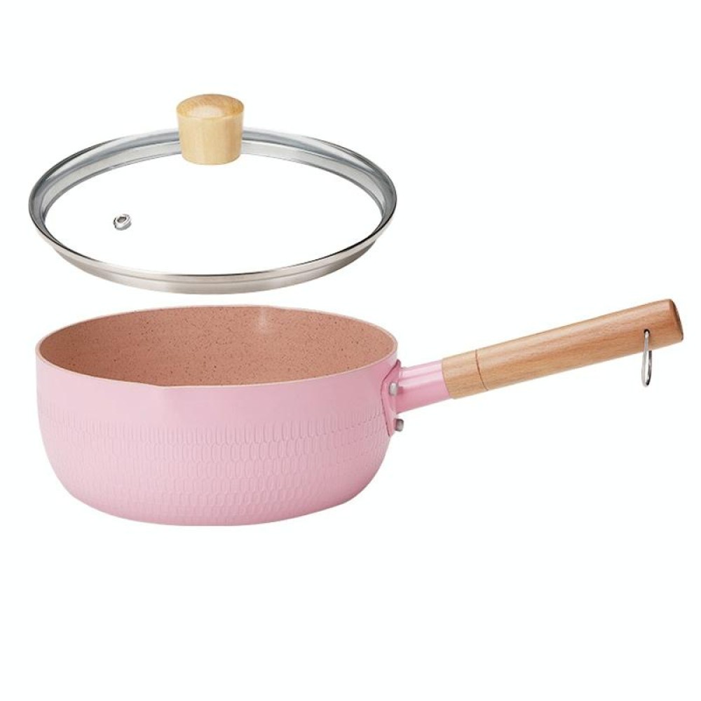 22cm With Cover Boil Instant Noodles Non-Stick Pan Baby Food Supplement Pan Maifan Stone Small Milk Pot(Pink)