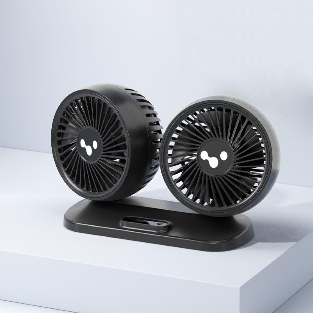 12v/24v Car Fan USB Interface Powerful Double Head Electric Fan(Olive Black)