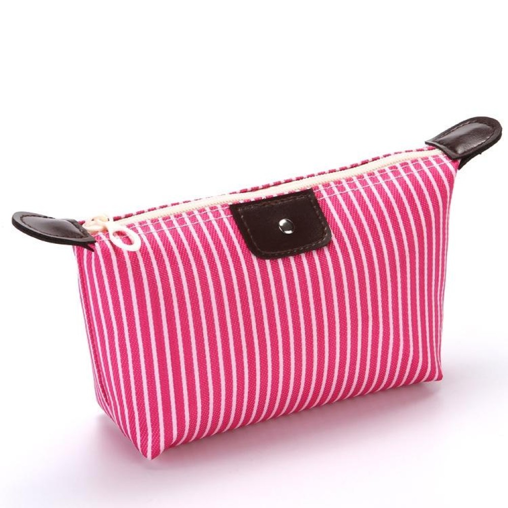 Striped Dumpling Cosmetic Bag Travel Folding Toiletry Bag(Rose Red)