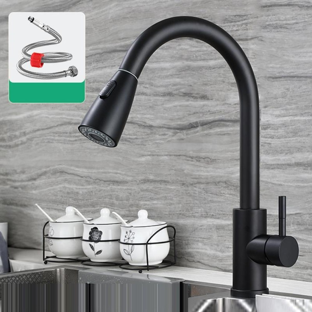 Kitchen Pull-out Universal Telescopic Hot & Cold Water Faucet, Specification: Stainless Steel Black