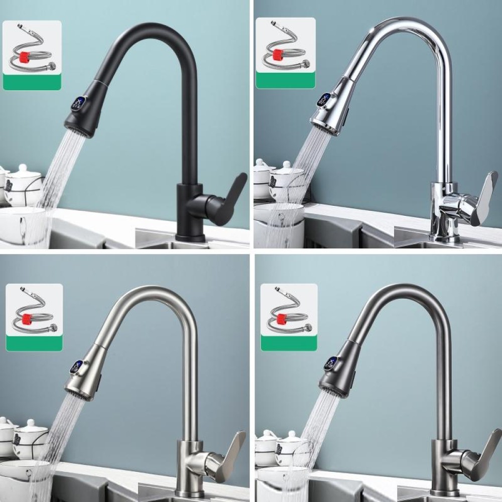 Kitchen Pull-out Universal Telescopic Hot & Cold Water Faucet, Specification: Copper Digital Display Electroplating
