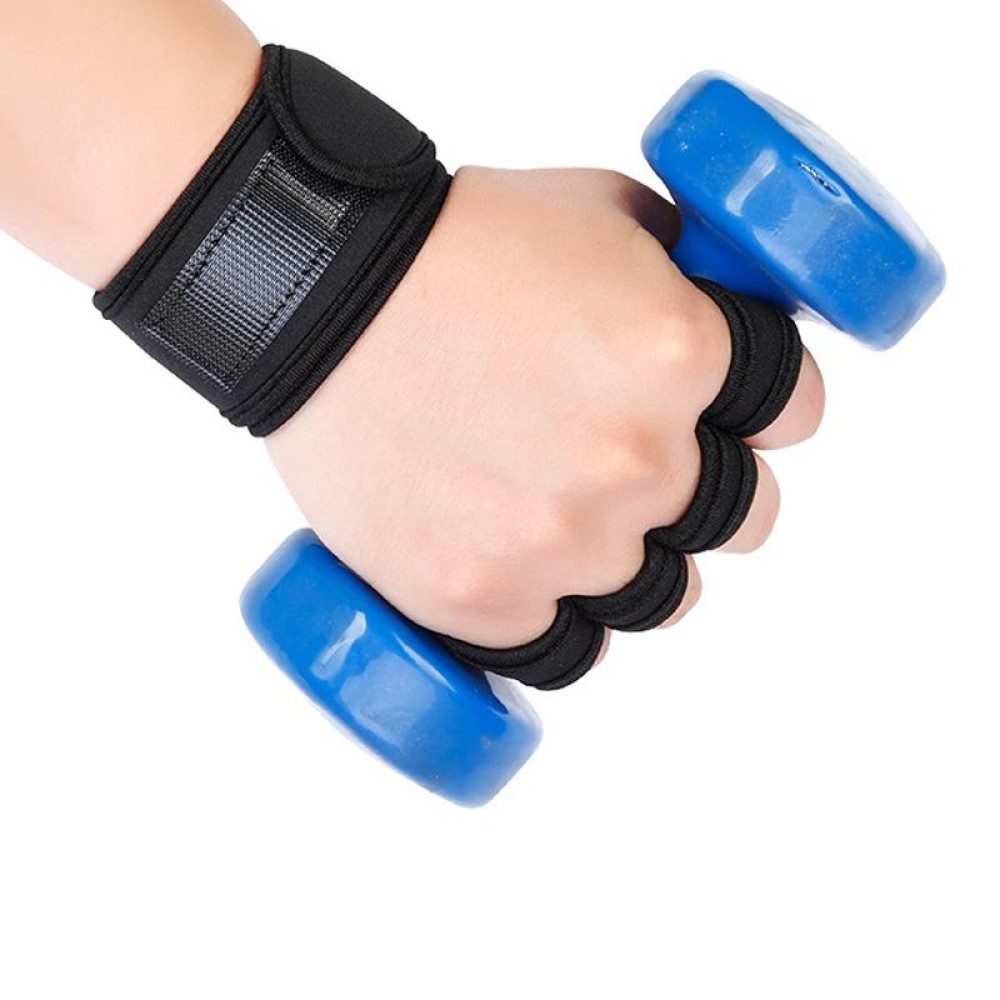 XL Weightlifting Dumbbell Horizontal Bar Anti-cocoon Anti-slip Wrist Fitness Four-finger Gloves(Black)