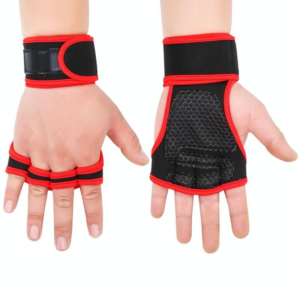 XL Weightlifting Dumbbell Horizontal Bar Anti-cocoon Anti-slip Wrist Fitness Four-finger Gloves(Red)