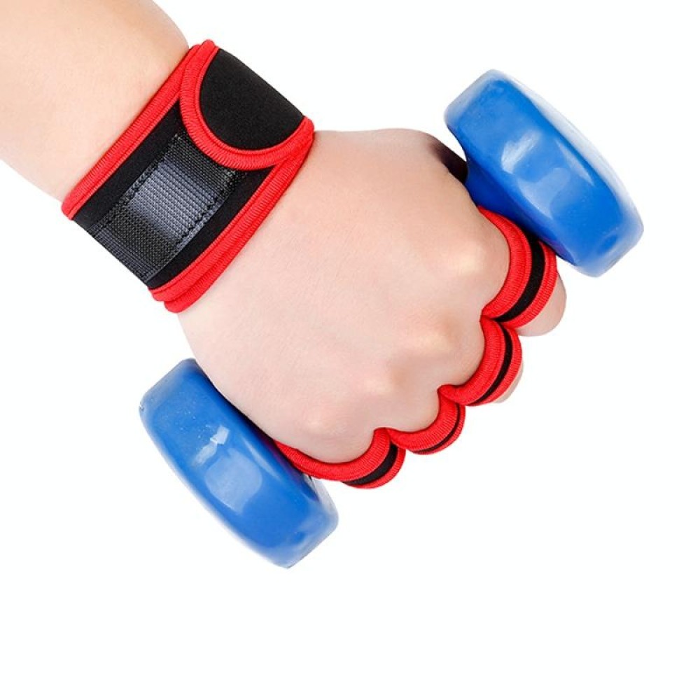 XL Weightlifting Dumbbell Horizontal Bar Anti-cocoon Anti-slip Wrist Fitness Four-finger Gloves(Red)