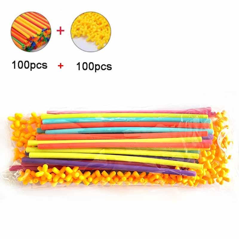 100pcs Pipe+100 connectors DIY Plastic 4D Straw Building Blocks Joint Funny Development Toys