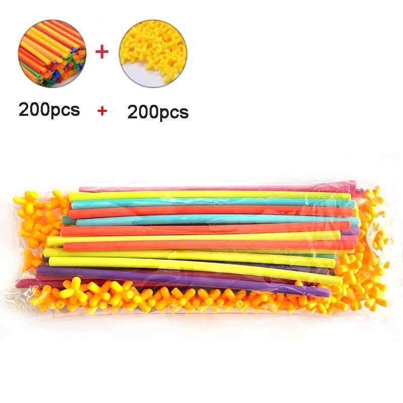 200pcs Pipe+200 Connectors DIY Plastic 4D Straw Building Blocks Joint Funny Development Toys