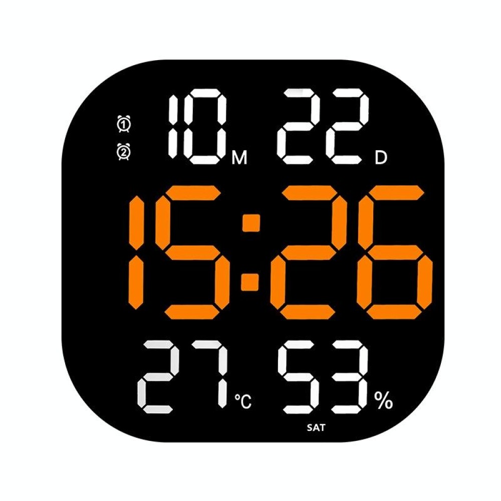 13-Inch LED Acrylic Electronic Clock Large-Screen Square Wall Clock With Timing Temperature Humidity(6632 White Orange)