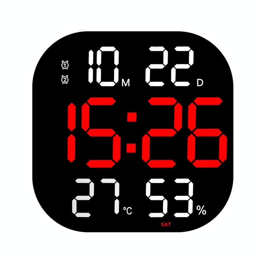 13-Inch LED Acrylic Electronic Clock Large-Screen Square Wall Clock With Timing Temperature Humidity(6632 White Red)