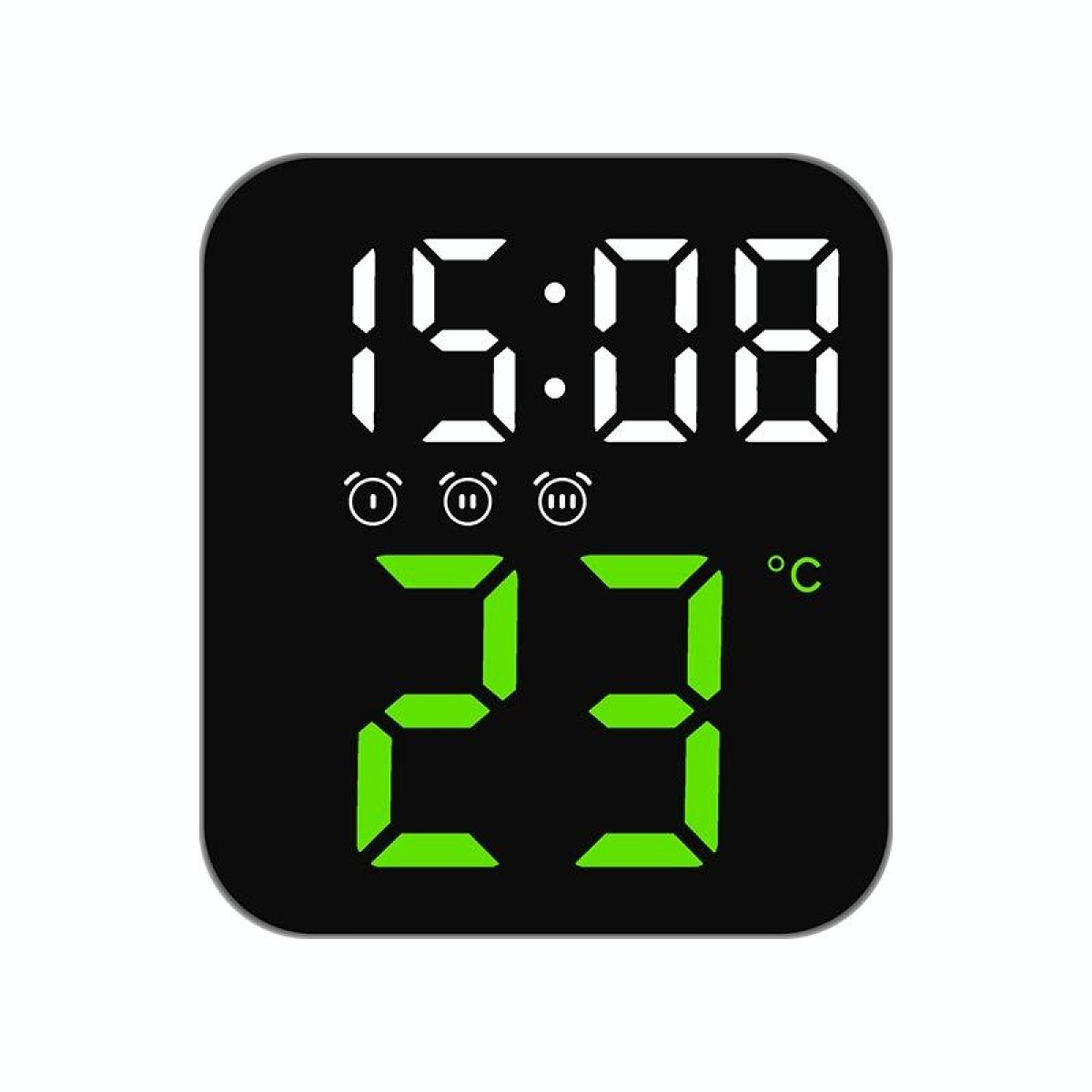 Simple Temperature Display Clock Three Alarm Clock Porch Wall Clock(Green Light)