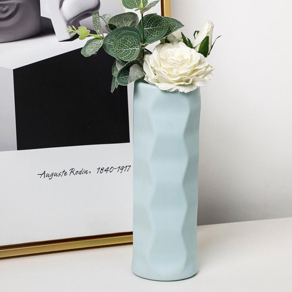 Wave Model Drop-Proof Imitation Porcelain PE Vase Ornament Simple Style Home Arrangement Flowerpot(Green)