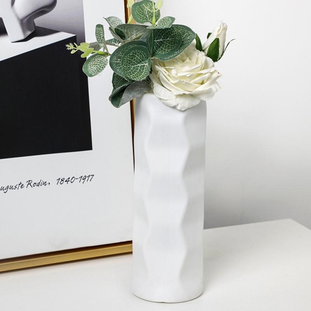 Wave Model Drop-Proof Imitation Porcelain PE Vase Ornament Simple Style Home Arrangement Flowerpot(White)