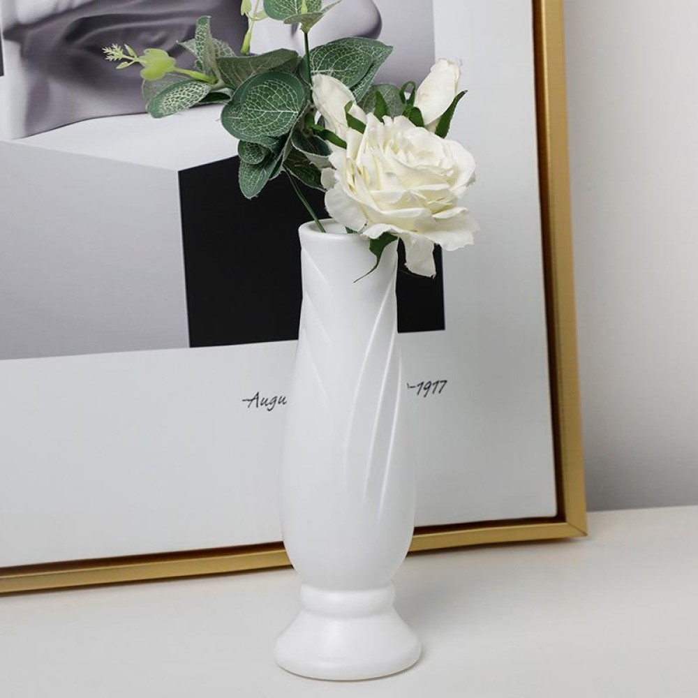 Petal Shaped Simple Drop-Proof PE Vase Imitation Porcelain Home Decoration Ornaments(White)