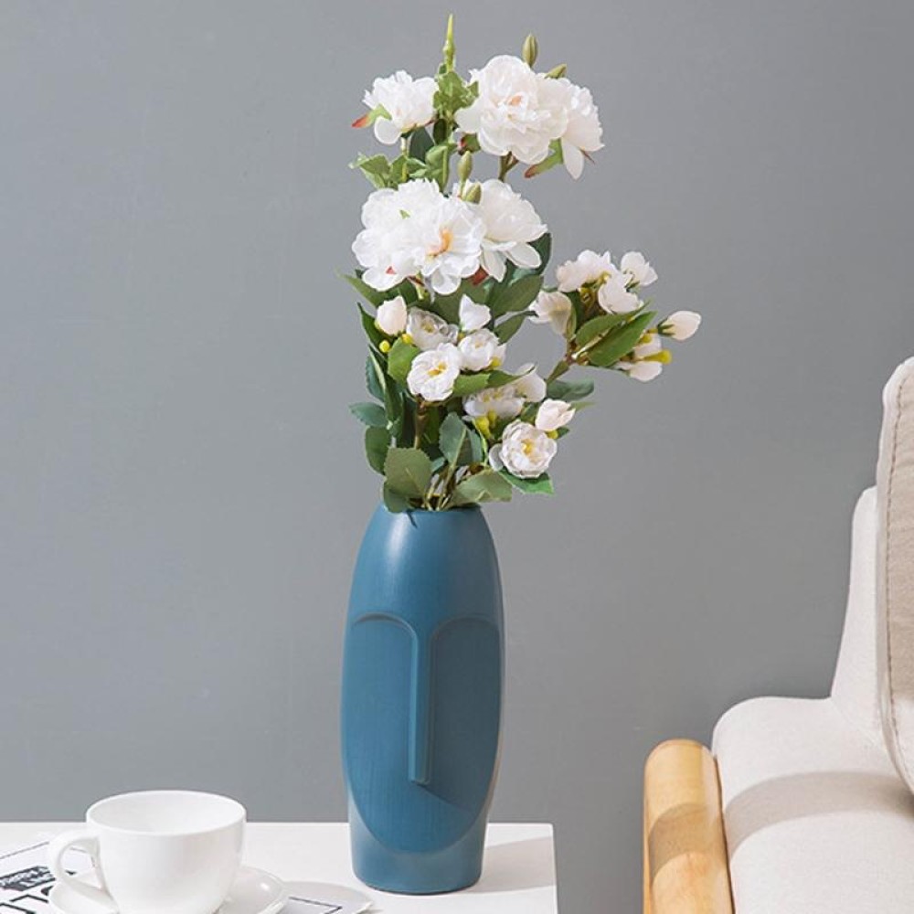 Durable Drop-Proof And Crack-Proof Thickened PE Dried Flower Ornaments Imitation Glaze Living Room Flower Arrangement Vase(Sea Blue)