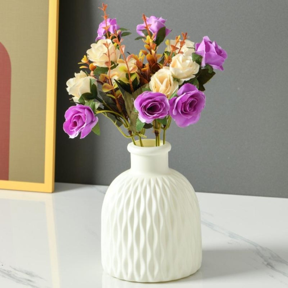 Drop Resistant PE Potted Plant Vase Colorful Imitation Porcelain Decorative Arrangement For Wet And Dry Use(Milk White)