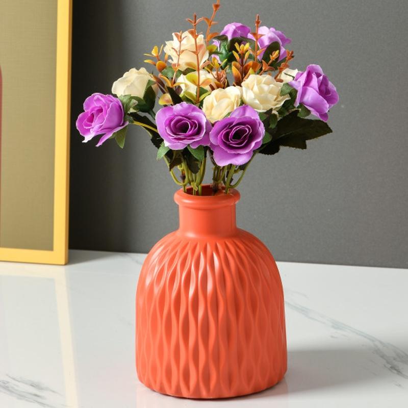 Drop Resistant PE Potted Plant Vase Colorful Imitation Porcelain Decorative Arrangement For Wet And Dry Use(Rose Pink)