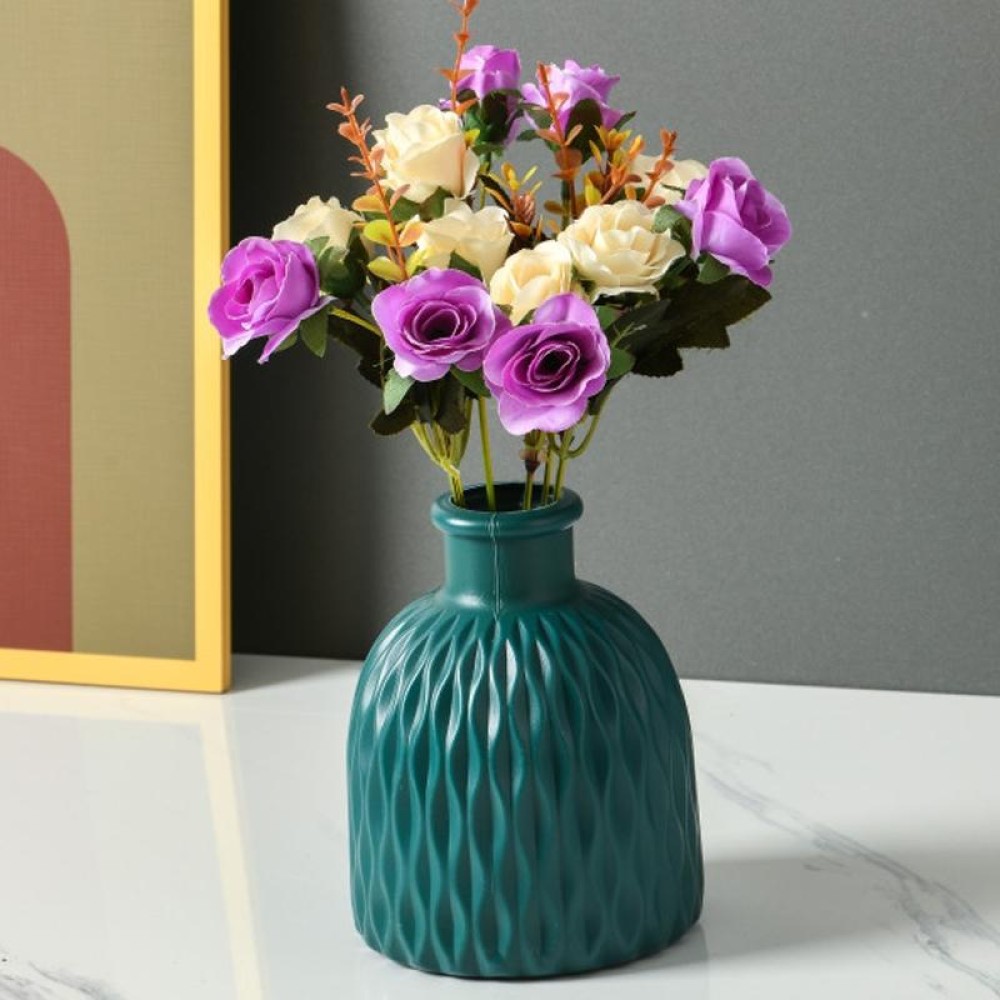 Drop Resistant PE Potted Plant Vase Colorful Imitation Porcelain Decorative Arrangement For Wet And Dry Use(Sea Blue)