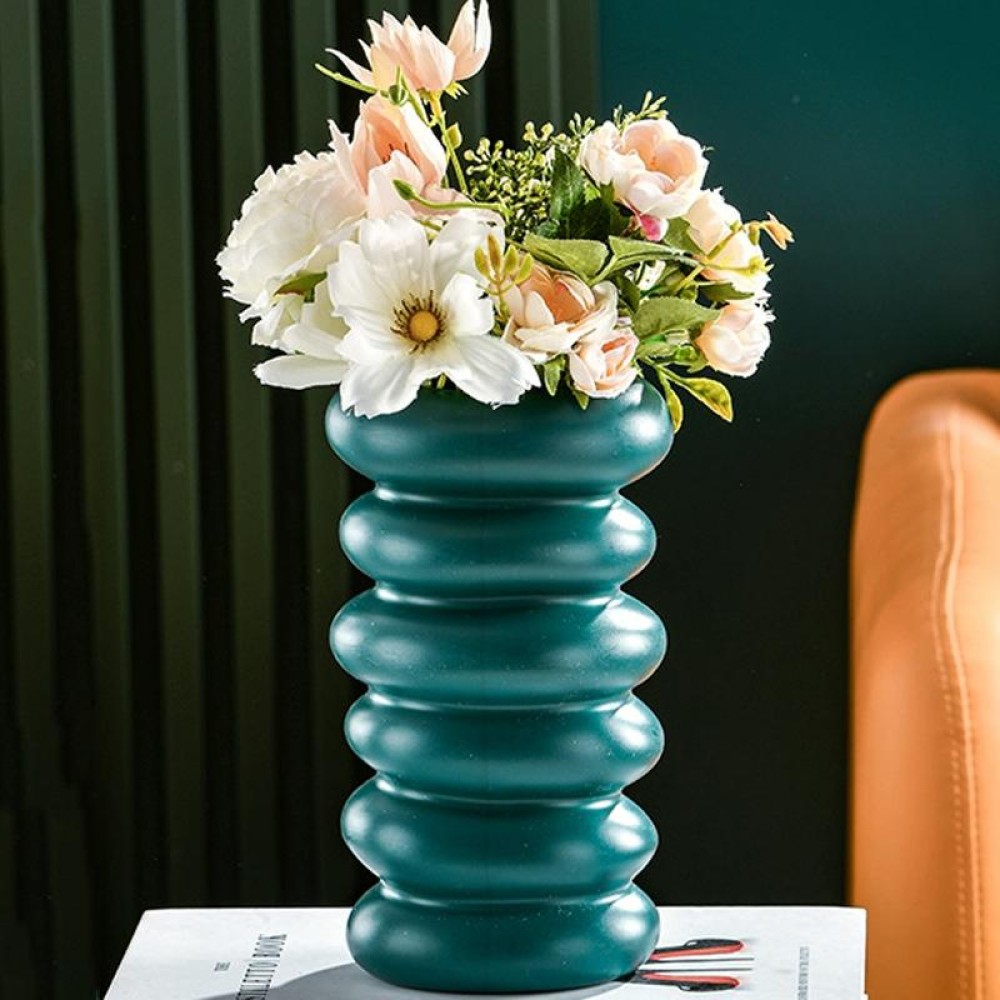 Plastic Spiral Wet & Dry Flower Vase Imitation Glaze Porcelain Flower Arrangement(Dark Green)