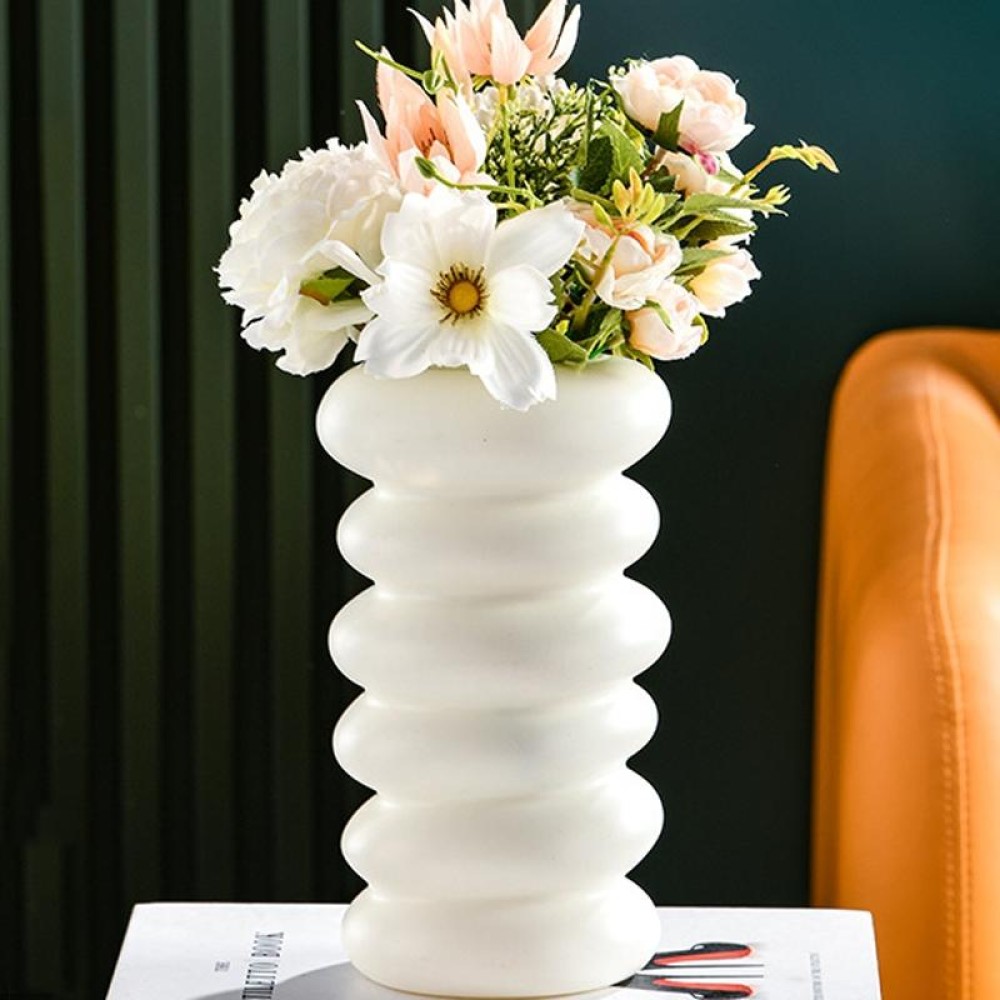 Plastic Spiral Wet & Dry Flower Vase Imitation Glaze Porcelain Flower Arrangement(White)