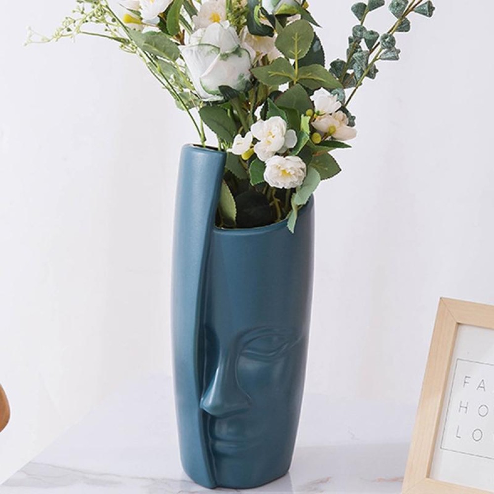 Durable Drop-Proof Thickened PE Dried Flower Ornaments Imitation Glaze Vase(Sea Blue)
