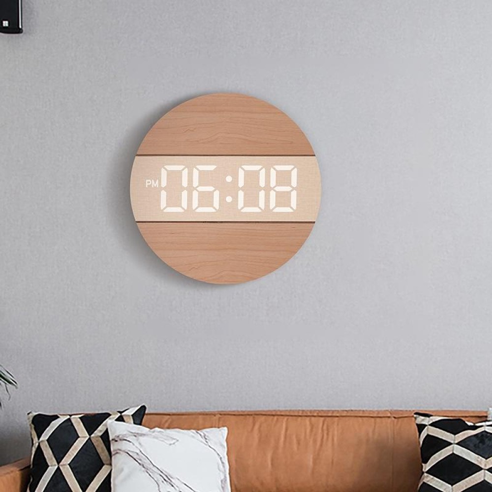 G218B Wooden Living Room Digital Display Clock Home Decoration Wall Clock(Khaki)