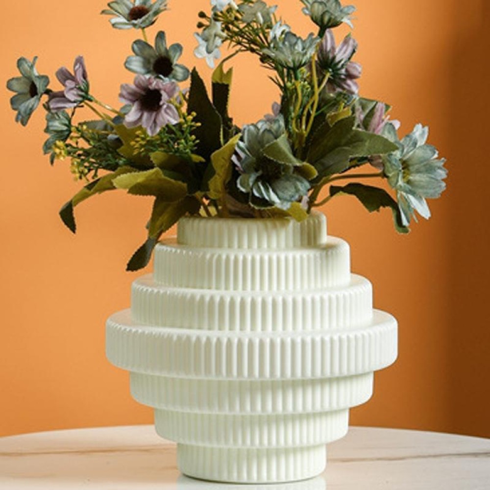 PE Vase Wet And Dry Flower Arrangement Container Imitation Porcelain Succulent Flower Pot(Milk White)