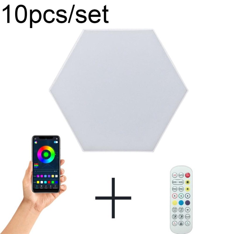 10pcs/set RGB Symphony Hexagon Lights DIY Bedside Ambient Wall Lamp Smart Honeycomb Light(Bluetooth APP)