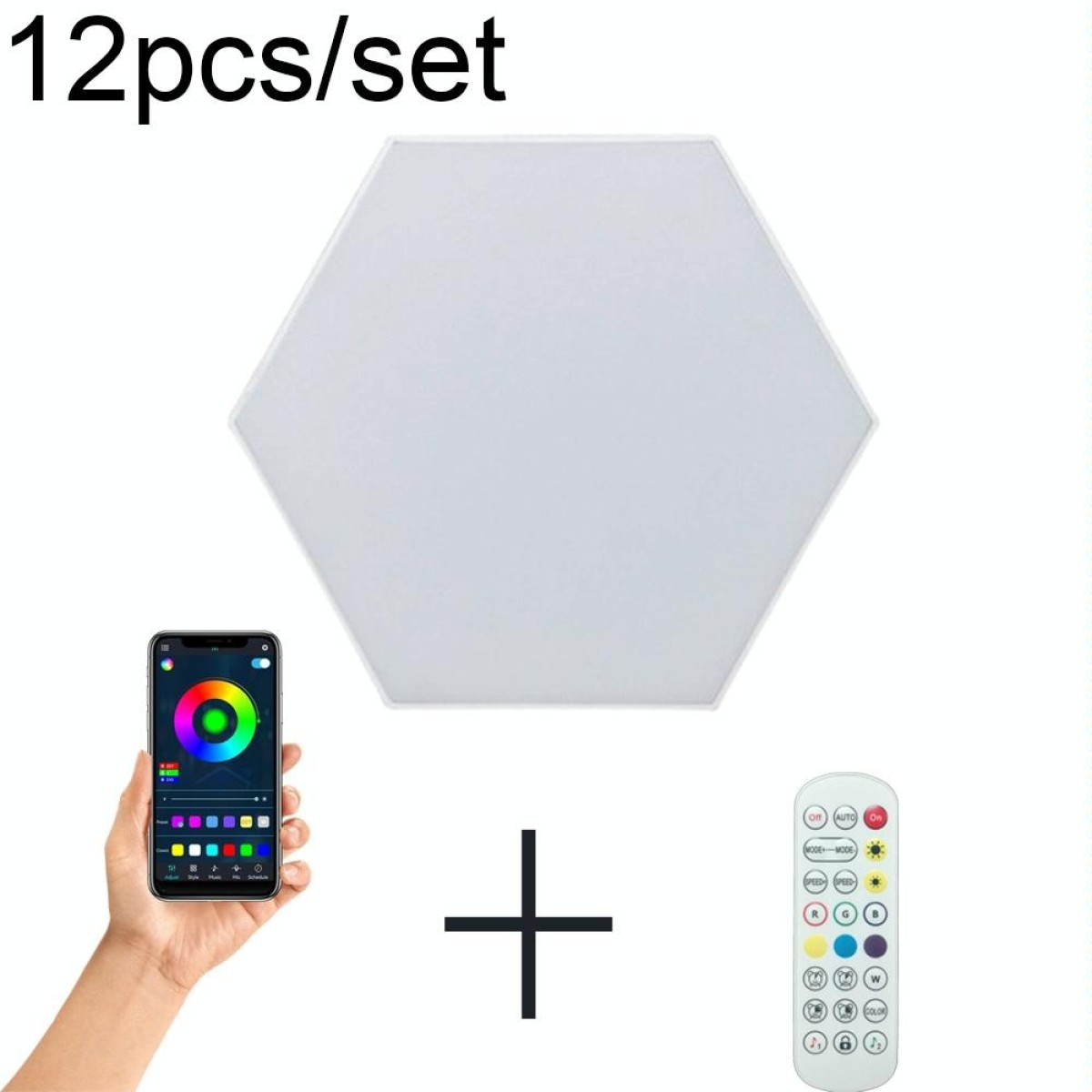 12pcs/set RGB Symphony Hexagon Lights DIY Bedside Ambient Wall Lamp Smart Honeycomb Light(Bluetooth APP)