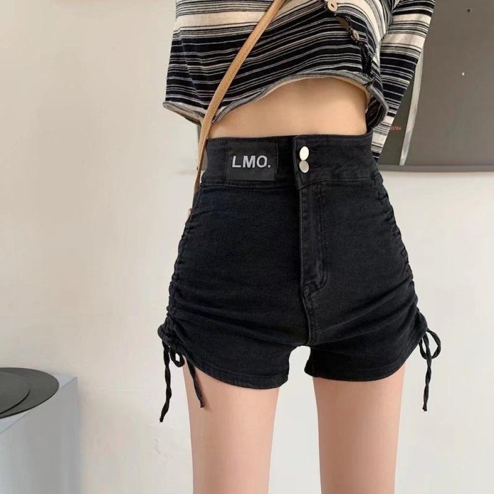 Women Summer High Waist Denim Shorts Bandage Hot Pants, Size: XXL(Black)