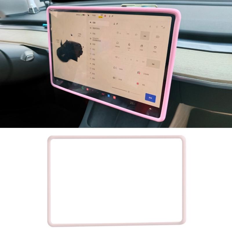 For Tesla Model3/Y Screen Bumper Protective Cover Silicone Frame(Pink)