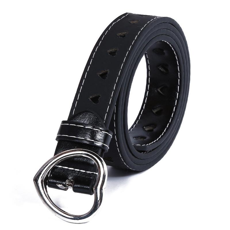 100cm Ladies Hollowed Out Love Buckle Belt Simple Jeans Belt(Black)