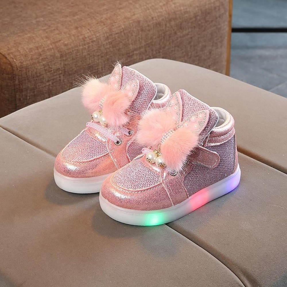 Cartoon Children Shoes Colorful Diamonds With LED Light Light-Up Baby Footwear, Size: 22(Pink)