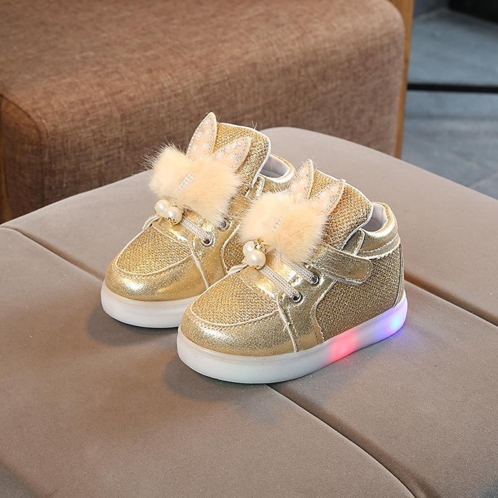 Cartoon Children Shoes Colorful Diamonds With LED Light Light-Up Baby Footwear, Size: 30(Gold)