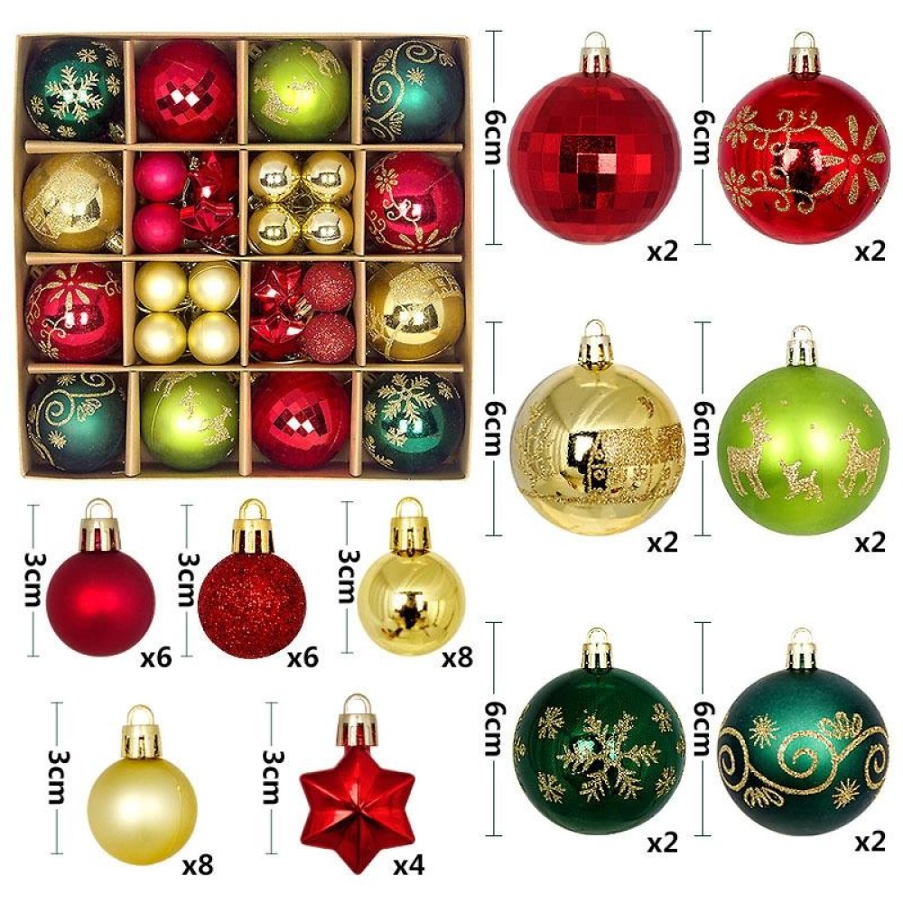 44pcs/set 3-6cm Christmas Ball Painted Pendant Electroplated Ball Ornaments, Color: Golden Red Green