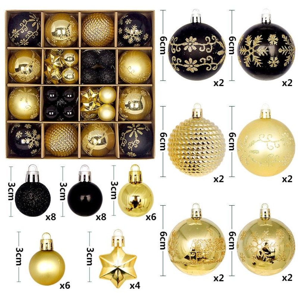 44pcs/set 3-6cm Christmas Ball Painted Pendant Electroplated Ball Ornaments, Color: Black Gold