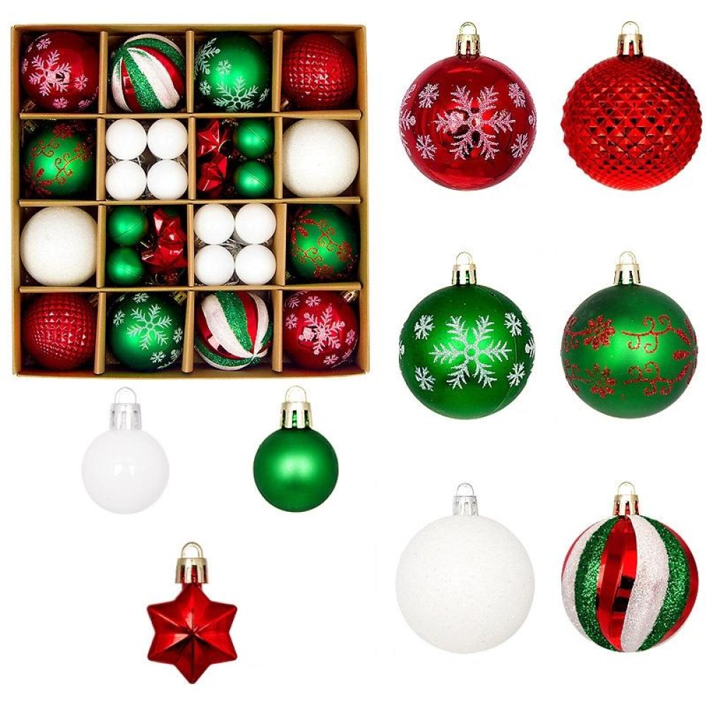 44pcs/set 3-6cm Christmas Ball Painted Pendant Electroplated Ball Ornaments, Color: Red Green White