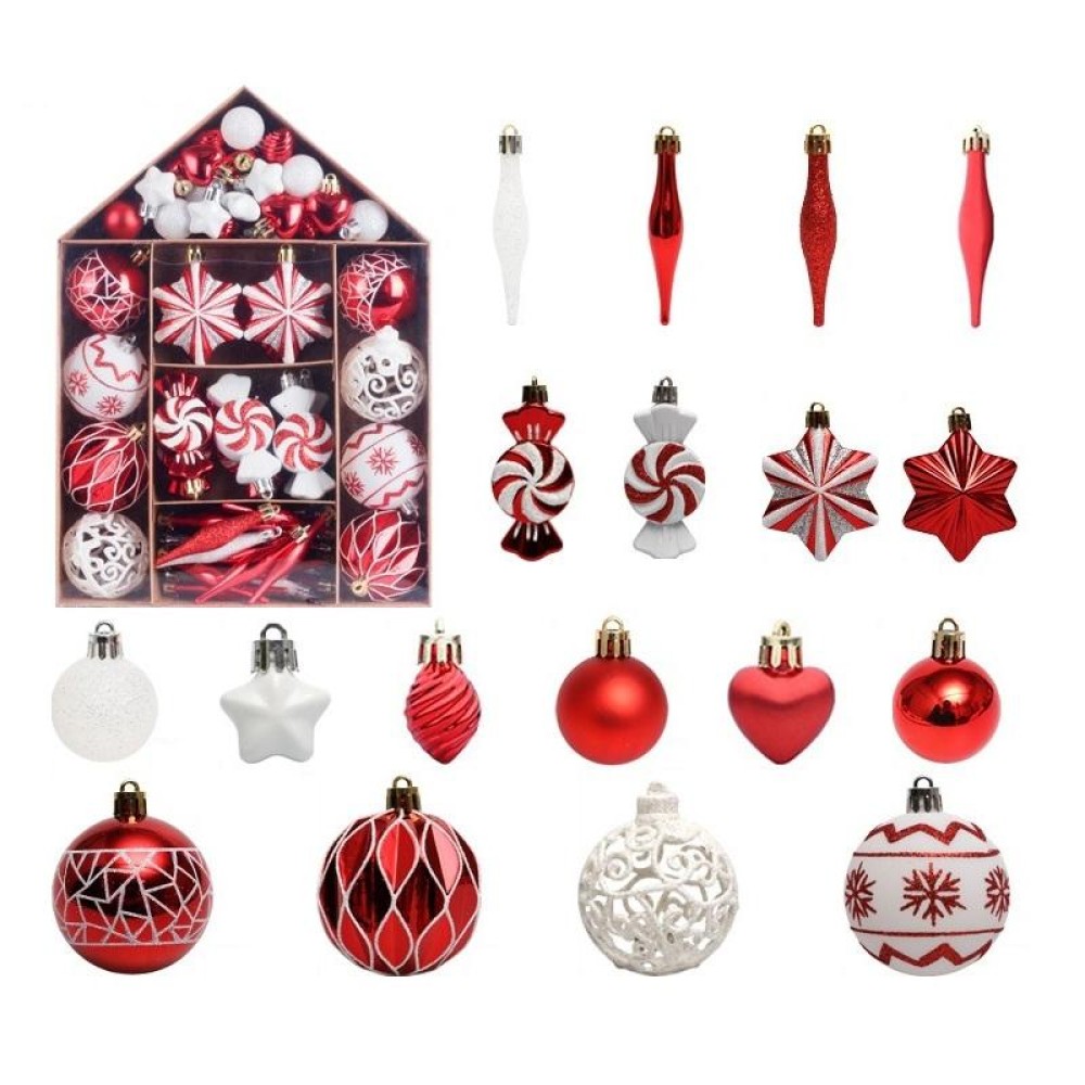 73pcs/Set Christmas Tree Decoration Pendant Painted Christmas Ball, Color: Red White