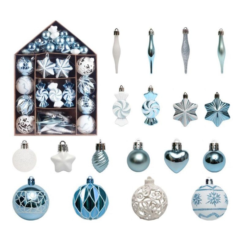 73pcs/Set Christmas Tree Decoration Pendant Painted Christmas Ball, Color: Light Blue White