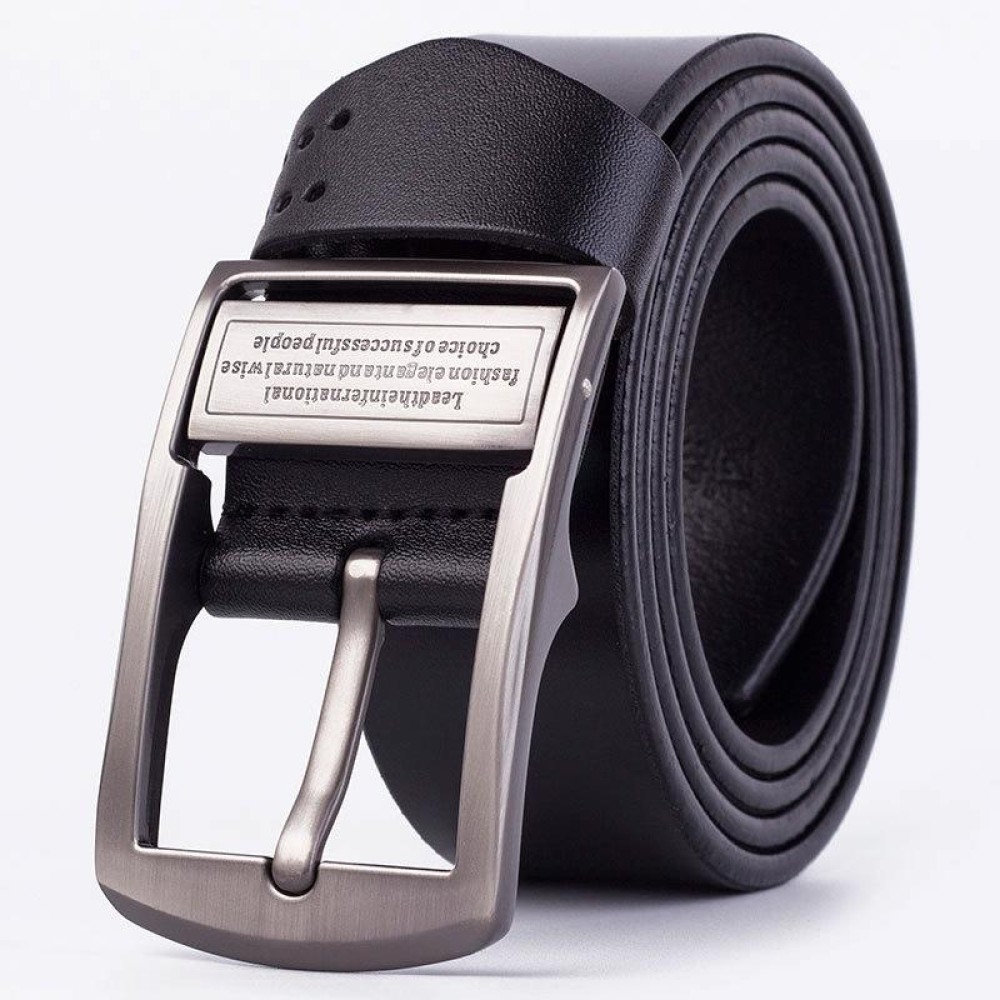 110cm Men Leather Pin Buckle Belt Retro Lacquered CowhideWaist Band(ZK-032 Black)