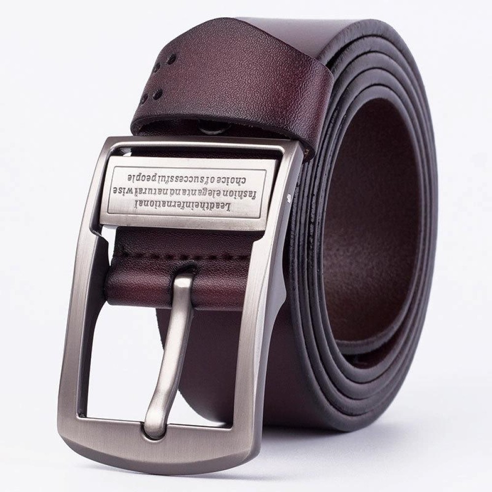 125cm Men Leather Pin Buckle Belt Retro Lacquered CowhideWaist Band(ZK-032 Coffee)