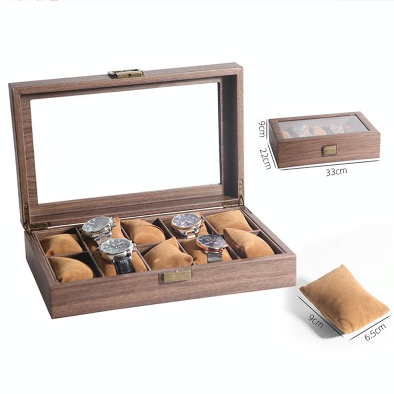 Wood Grain Leather Watch Display Box Watch Storage Case Jewelry Box, Style: 10 Digit Long