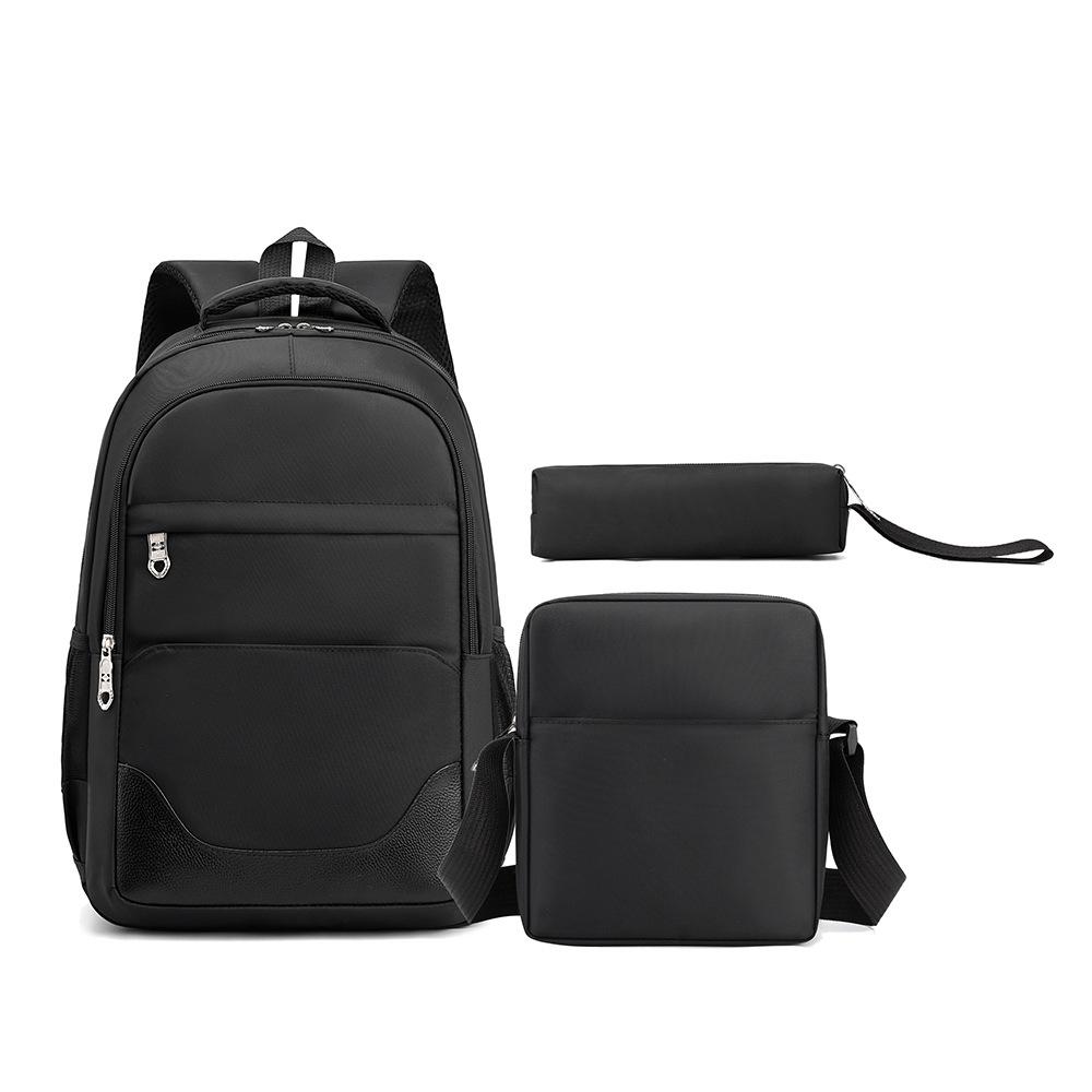 Three-Piece Student Backpack Set Casual Large Capacity Outdoor Travel Backpack(Black)