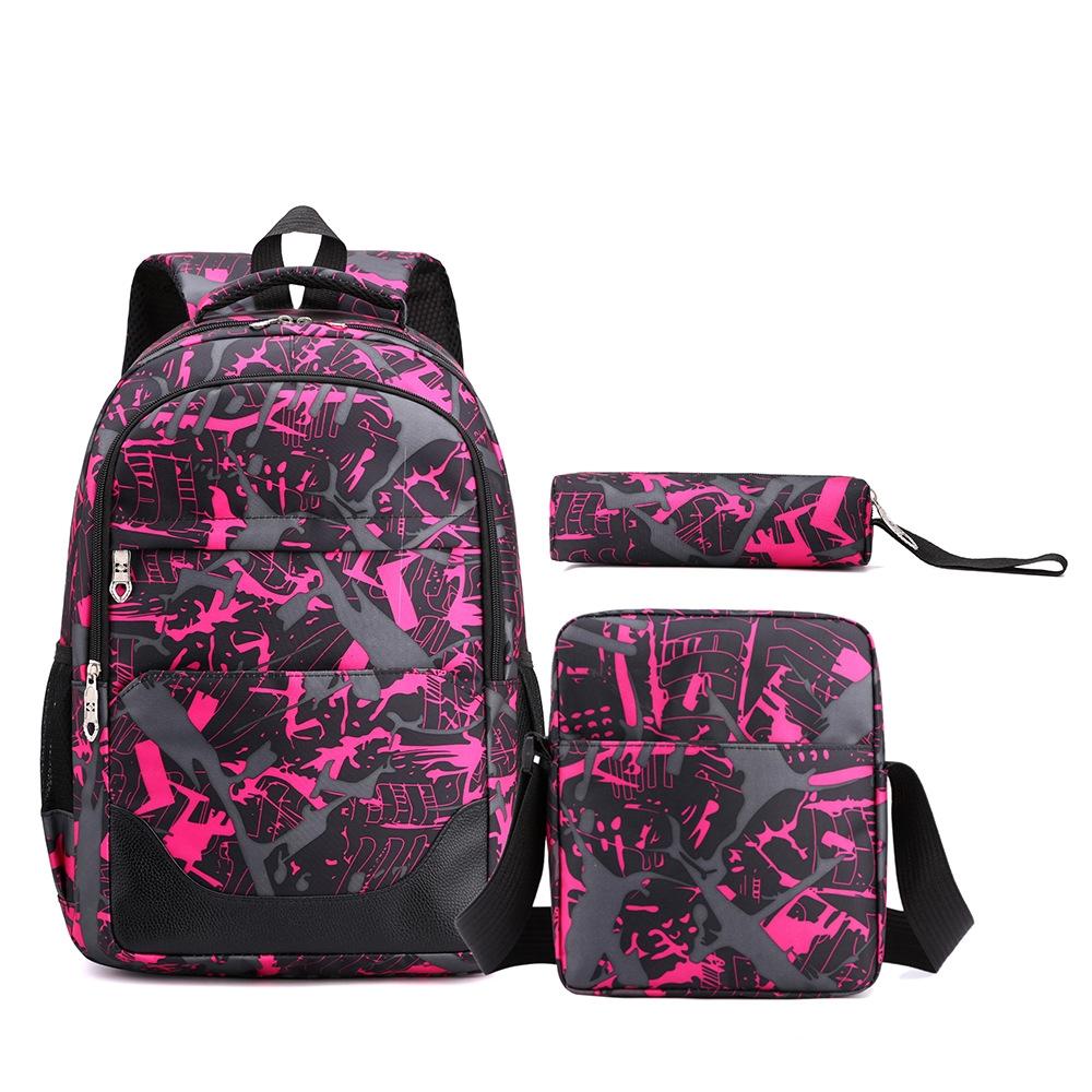Three-Piece Student Backpack Set Casual Large Capacity Outdoor Travel Backpack(Pink Camouflage)