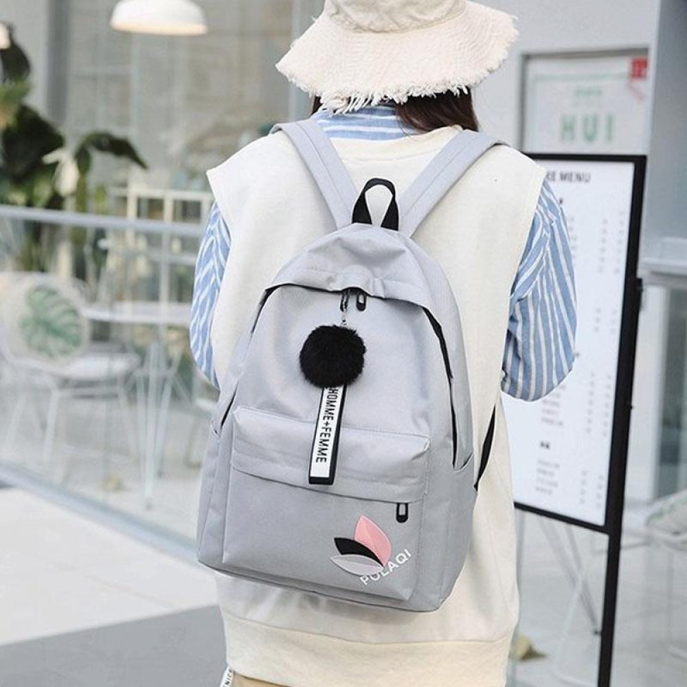 Canvas Shoulder Bag Large Capacity Student Travel Backpack(Light Grey)