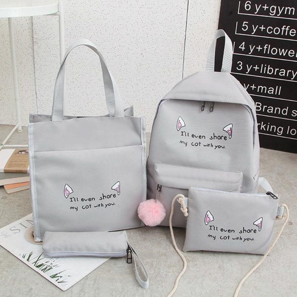 4pcs /Set Student Schoolbag Casual Outdoor Traveling Shoulder Bag(Light Grey)