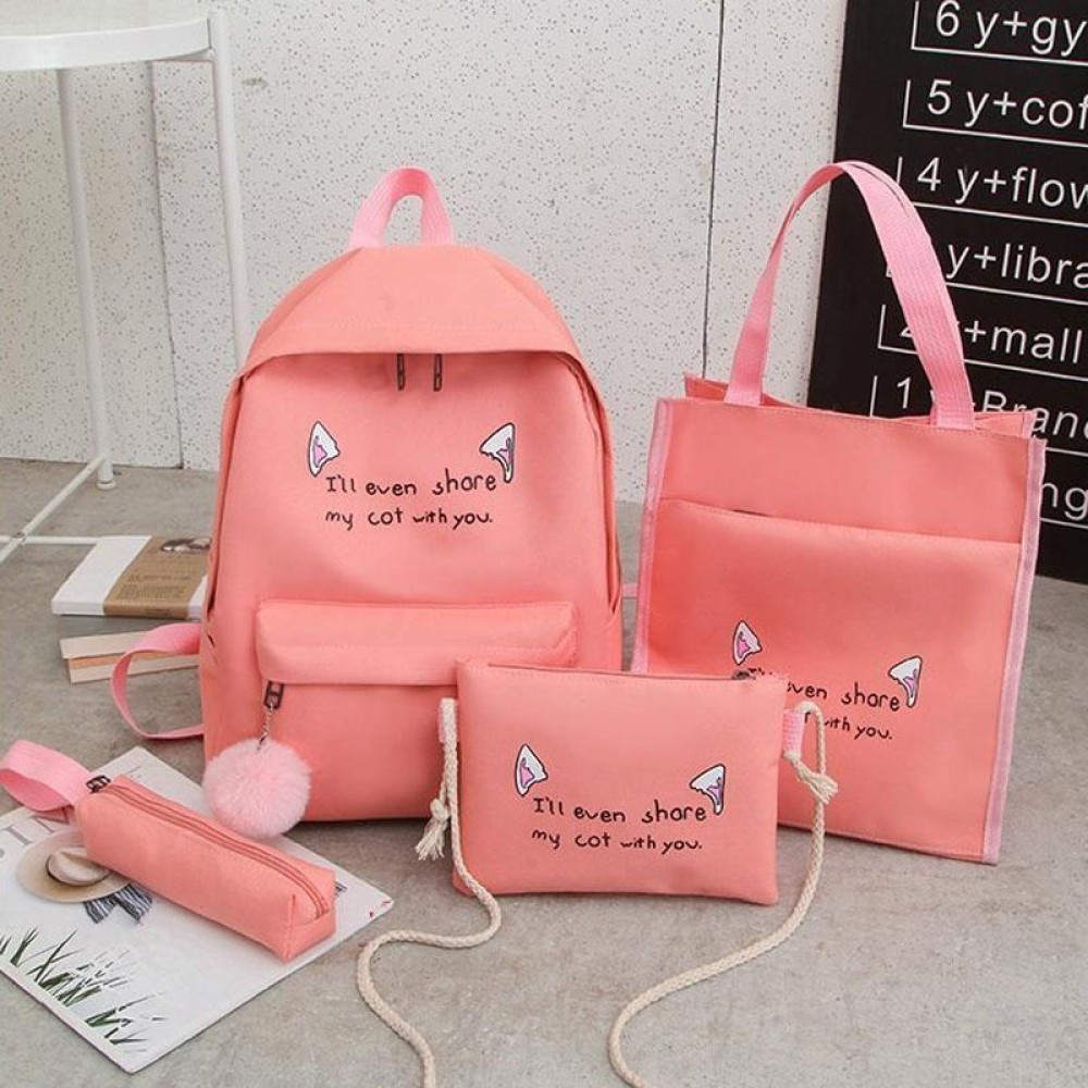 4pcs /Set Student Schoolbag Casual Outdoor Traveling Shoulder Bag(Pink)