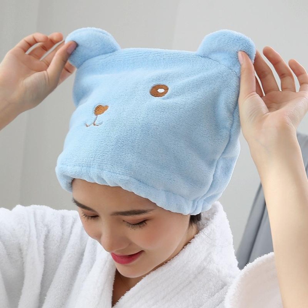 Cartoon Bear Thickened Coral Velvet Hair Drying Cap Strong Water-absorbent Quick-drying Turban(Blue)