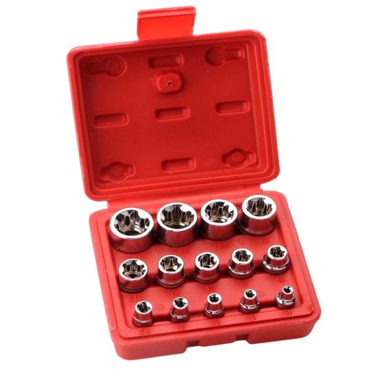 14pcs/set E-type 6-corner Plum Blossom Socket Combination Car Repair Kit Tool(Box Color Random Delivery)