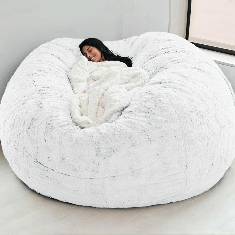 150x75cm Cloth Cover Lazy Sofa Bean Bag Living Room Simple Sofa Tatami Fabric Cover Without Filler(White)