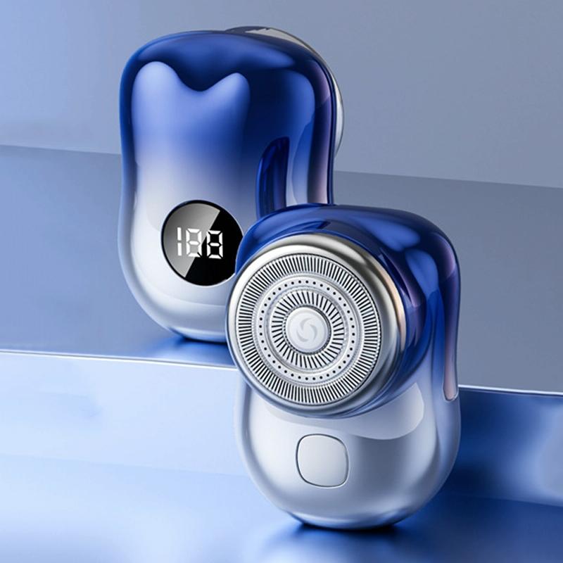 Three-Ring Knife Mesh Electric Men Shaver Travel Portable Mini Shaver, Color: Digital Display Gradient Blue
