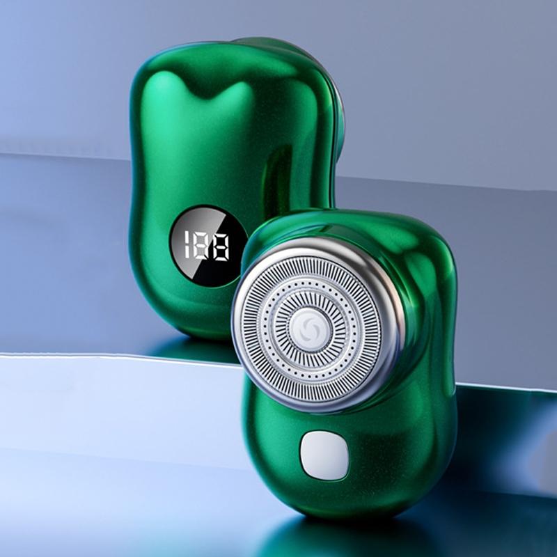 Three-Ring Knife Mesh Electric Men Shaver Travel Portable Mini Shaver, Color: Digital Display Green